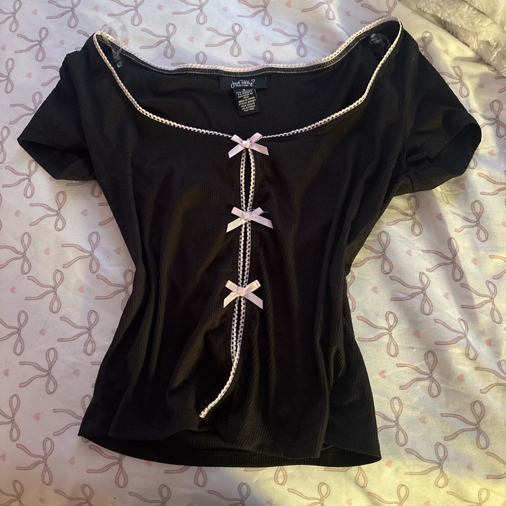 Dolls Kill Black Blouse with Pink Bows
